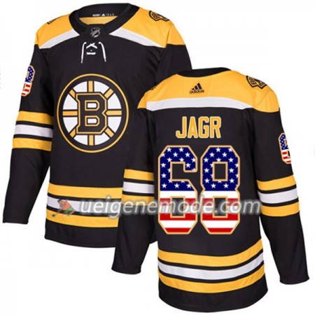 Herren Eishockey Boston Bruins Trikot Jaromir Jagr 68 Adidas 2017-2018 Schwarz USA Flag Fashion Authentic